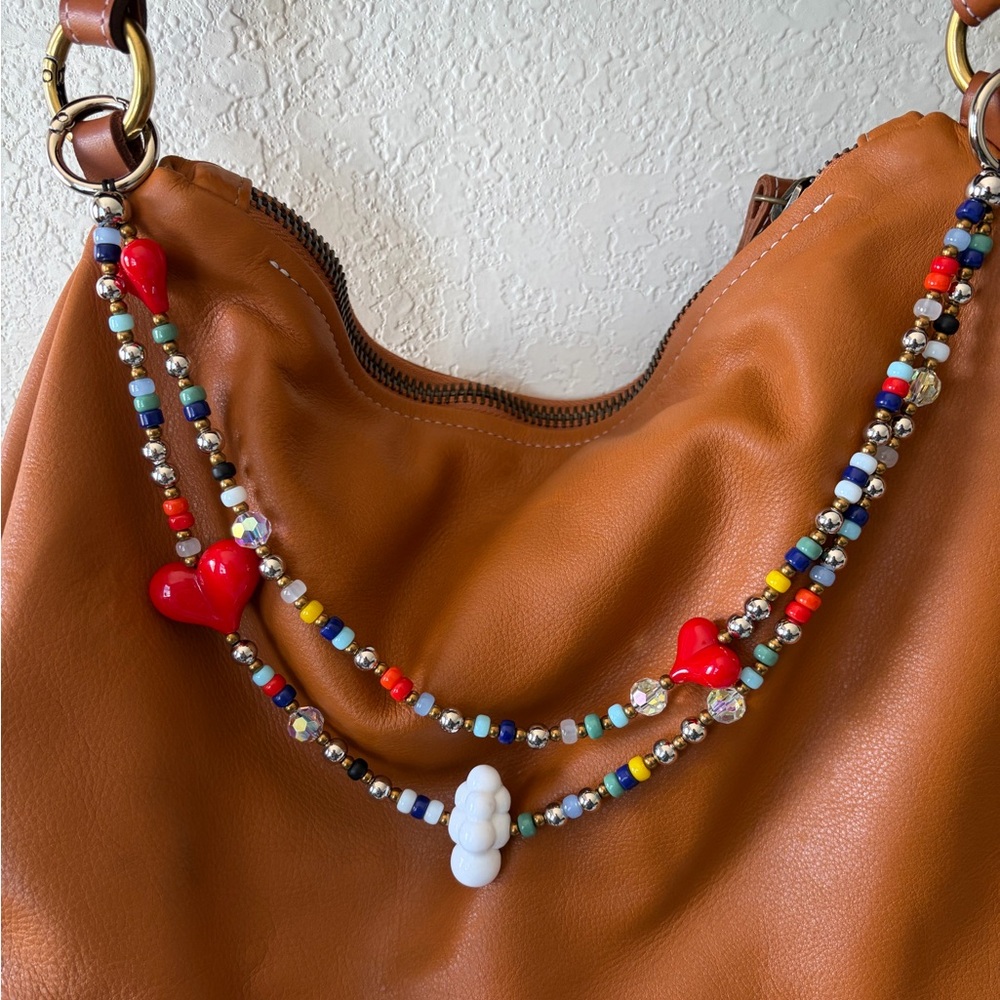 Anthropologie Hearts & Cloud Beaded Bag Chain Charm